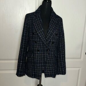 HOUSE OF HARLOW RAINBOW SPARKLE METALLIC TWEED DOUBLE BREASTED BLAZER